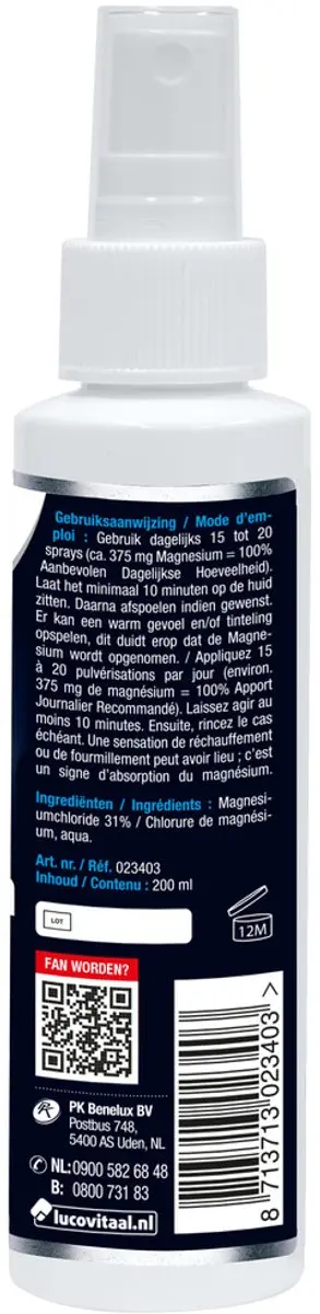 Lucovitaal Magnesium Spierolie Spray 200ml - afbeelding 3 van 4