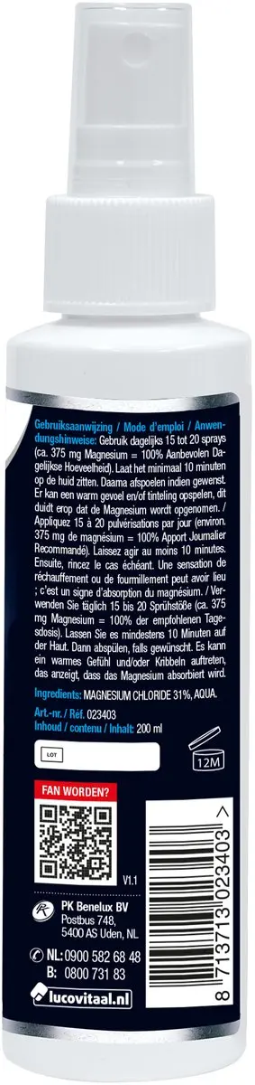 Lucovitaal Magnesium Spierolie Spray 200ml - afbeelding 2 van 4