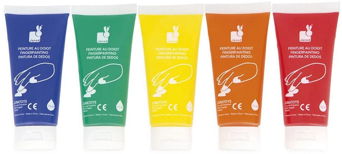 Janod Colo Vingerverfset - 5 Kleuren 75ml Multikleur