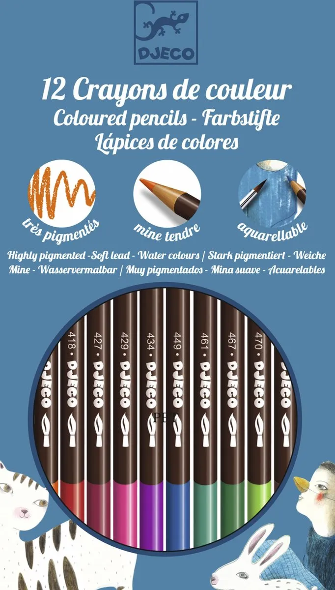Djeco Aquarelpotloden 12 Stuks - Multicolor