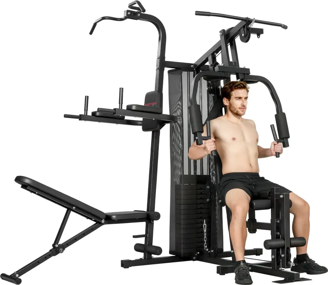 Sportnow Multi-Exercise Gym Station-Staal, Kunststof-250L x 183B x 213H cm-Zwart