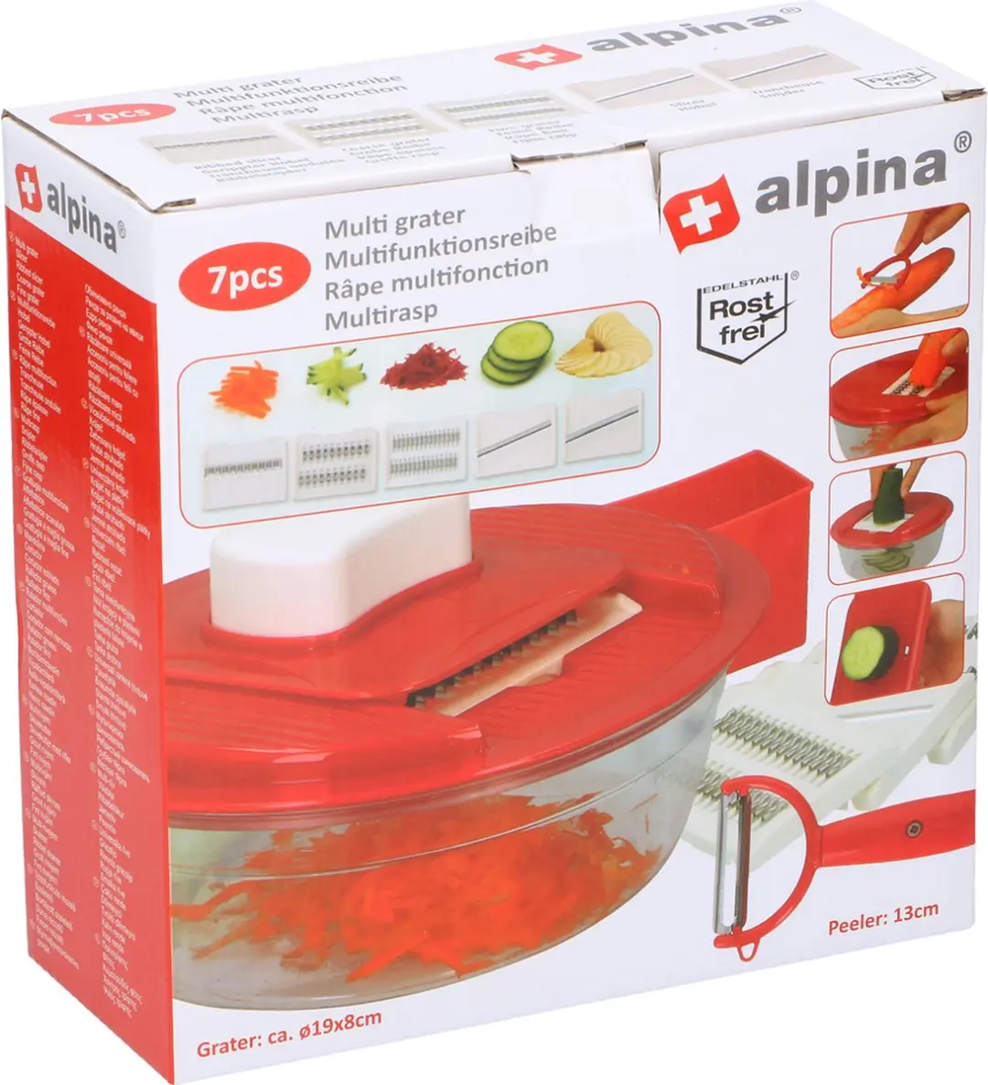 Alpina Multirasp 7-delig - 4 Raspen - Opvangbakje - Wit/Rood - afbeelding 3 van 5