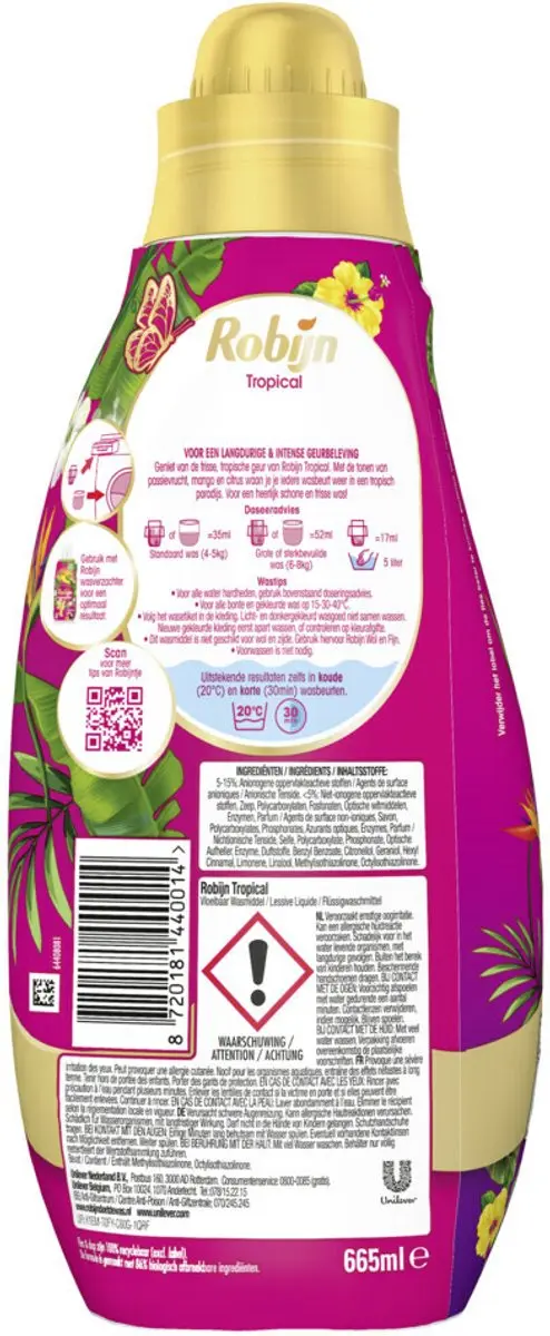 Robijn Klein & Krachtig Wasmiddel Color Tropical 665ml