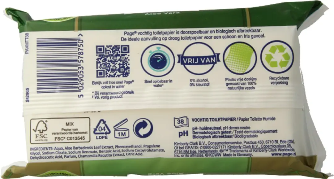 Page Toiletpapier Vochtig Aloe Vera Navulling - 50 Rollen