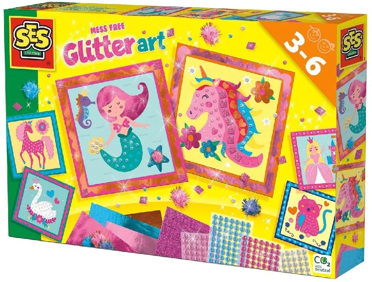 SES Creative Knoeivrije Glitter Kunst - 6 Stickerkaarten met Transferfolie