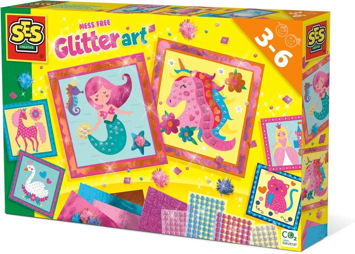 SES Creative Knoeivrije Glitter Kunst - 6 Stickerkaarten met Transferfolie