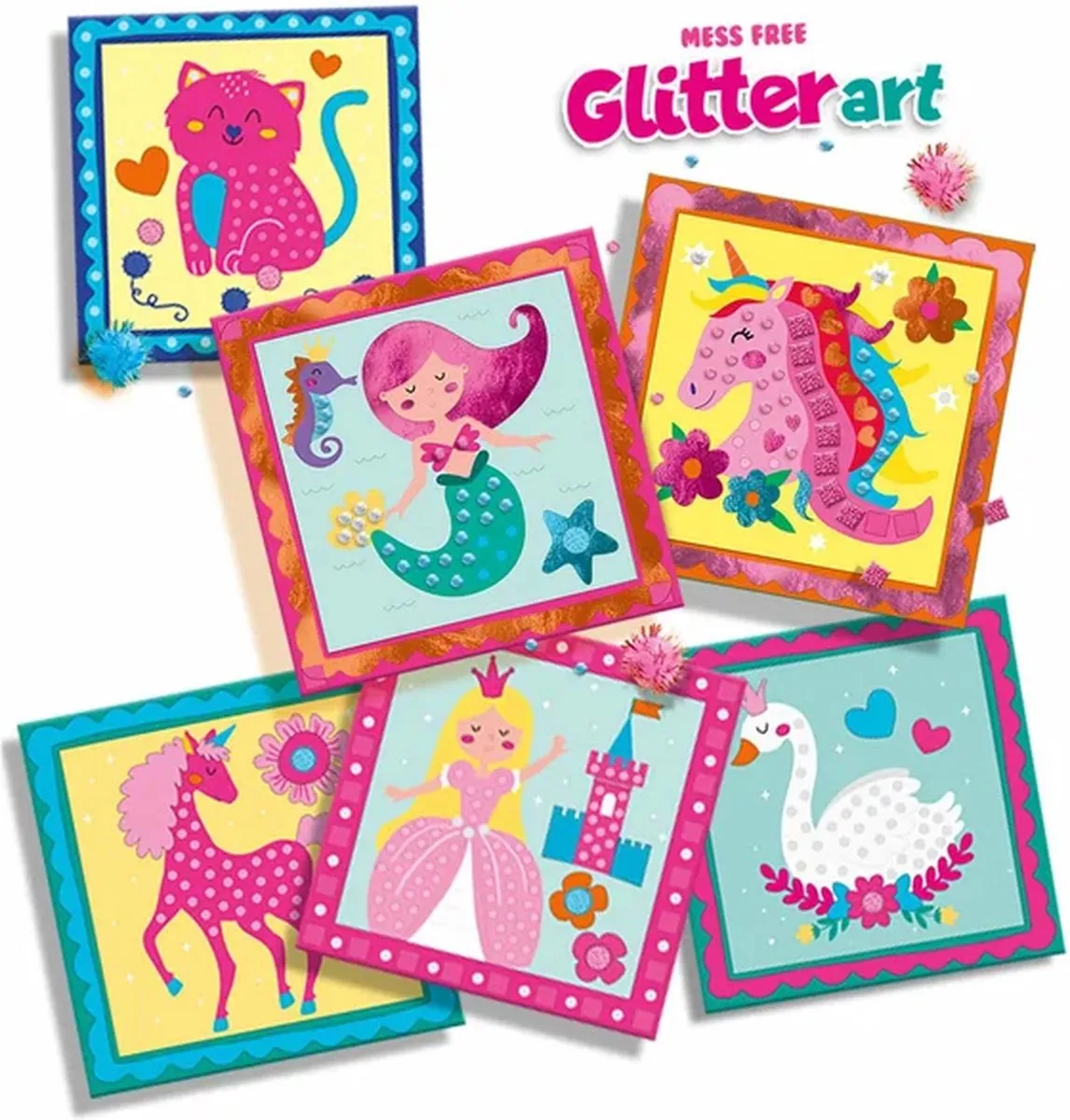 SES Creative Knoeivrije Glitter Kunst - 6 Stickerkaarten met Transferfolie