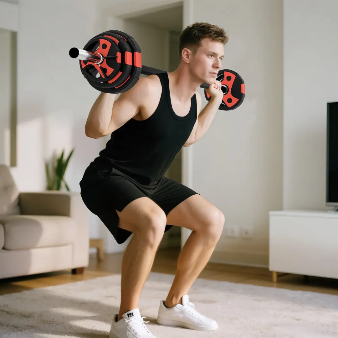 SPORTNOW Langhantel Set 30mm - 2x5kg 2x2,5kg 2x1,25kg - Zwart/Rood