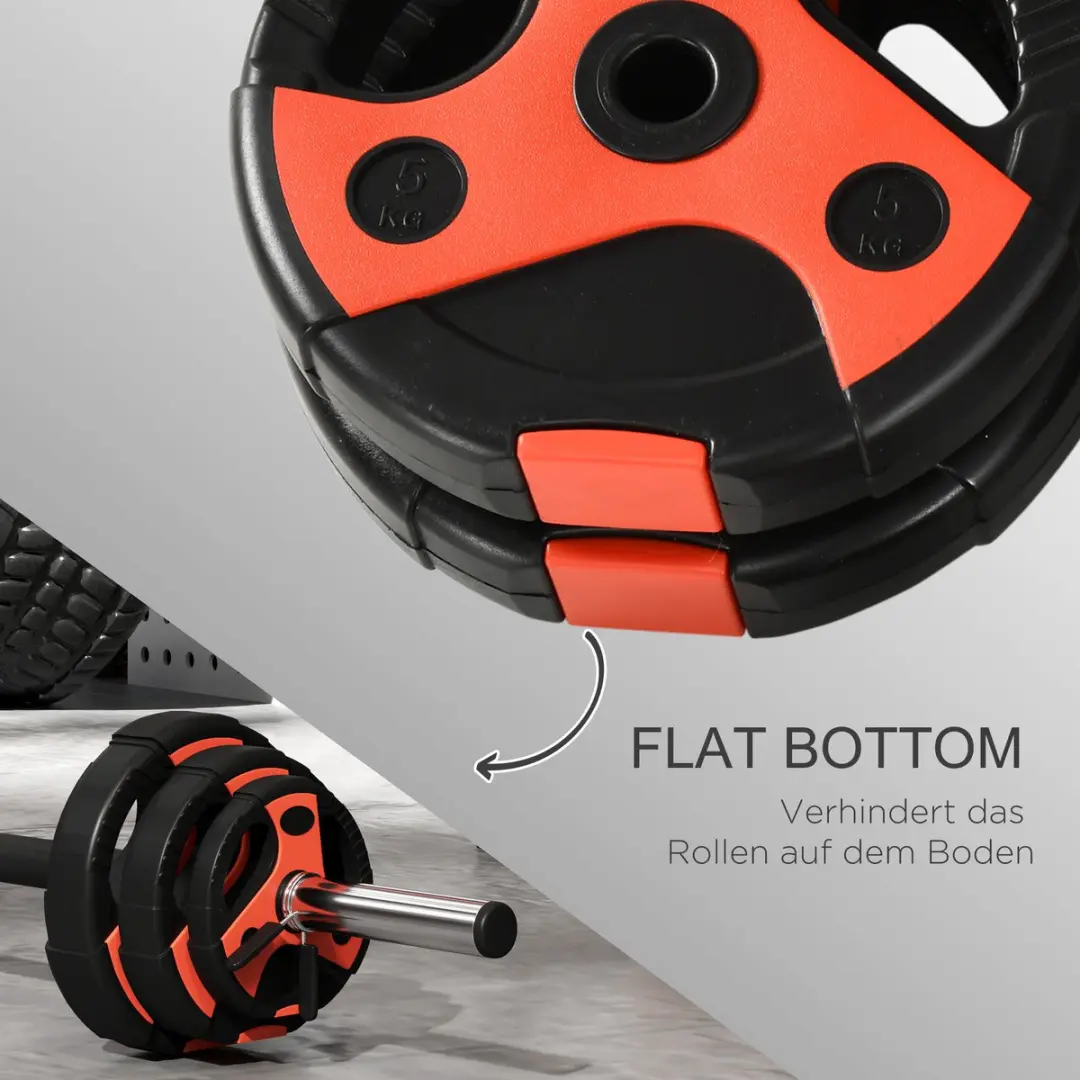 SPORTNOW Langhantel Set 30mm - 2x5kg 2x2,5kg 2x1,25kg - Zwart/Rood
