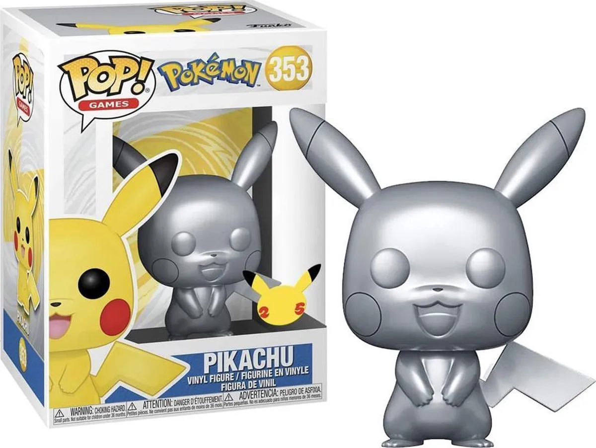 Funko Pikachu Silver Metallic Pop! Pokémon Figuur 25cm