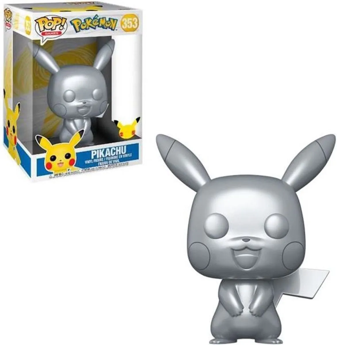 Funko Pikachu Silver Metallic Pop! Pokémon Figuur 25cm - afbeelding 6 van 6
