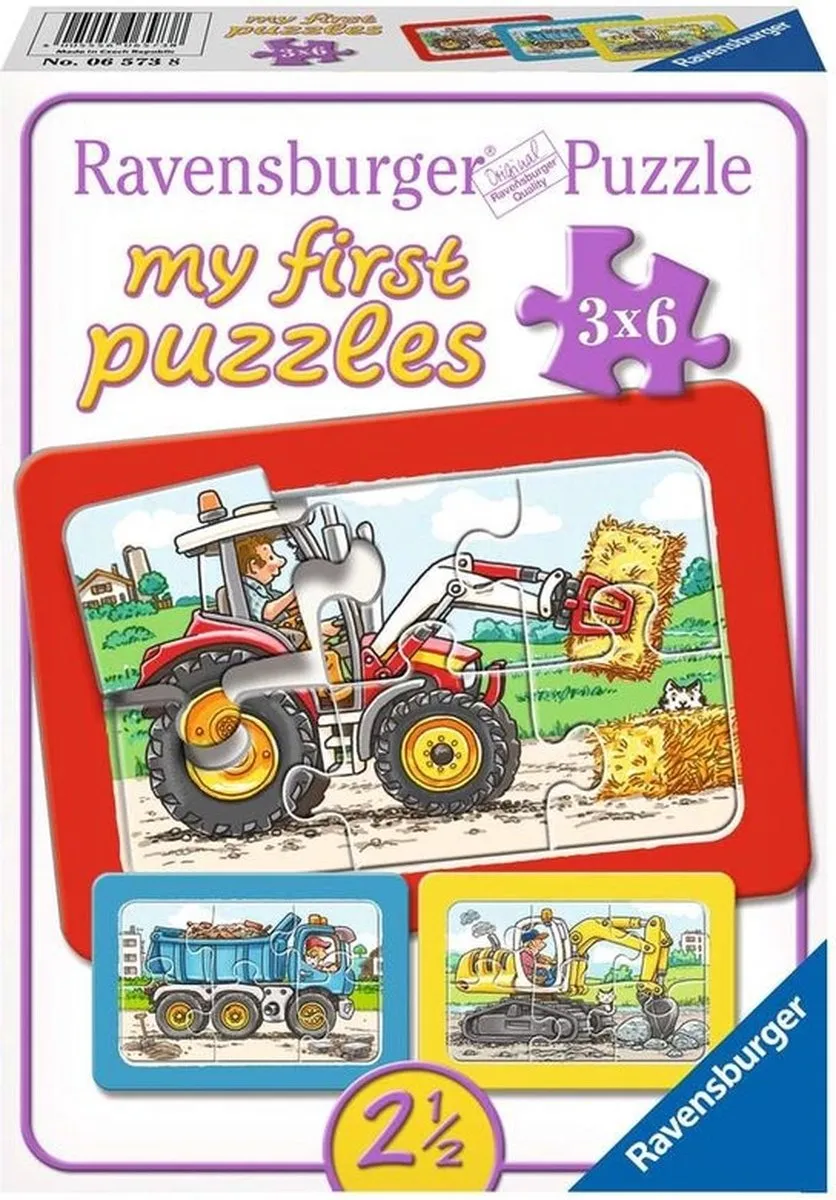 Ravensburger My First Graafmachine Tractor Kiepauto Puzzels - 3x6 Stuks