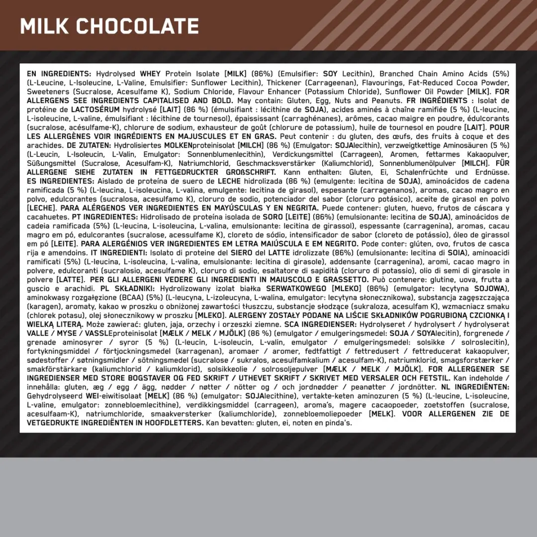 Optimum Nutrition Platinum Hydrowhey Milk Chocolate Eiwitpoeder 1600g - afbeelding 4 van 6