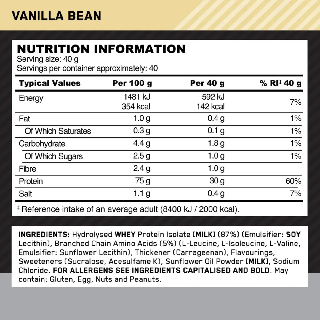 Optimum Nutrition Platinum Hydrowhey Eiwitshake - 1600g - 40 Shakes - Vanille
