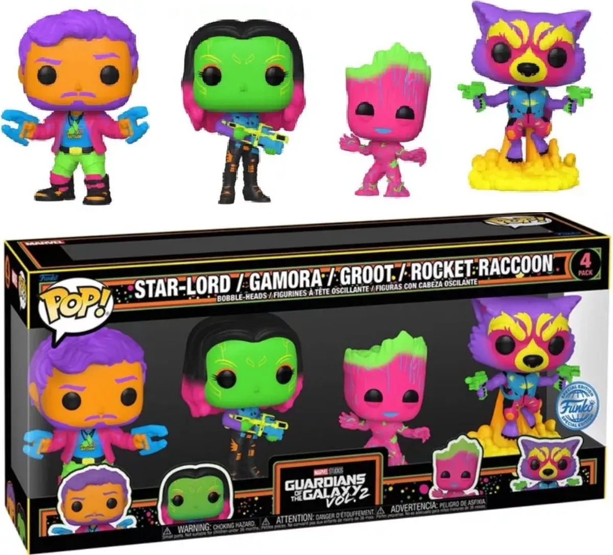 Funko Pop Guardians of the Galaxy Vol. 2 4-Pack - Black Light Rocket - afbeelding 3 van 4