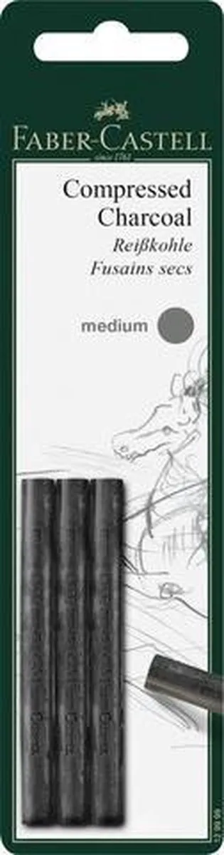 Faber-Castell Pitt Monochrome Houtskool Medium 3 Stuks