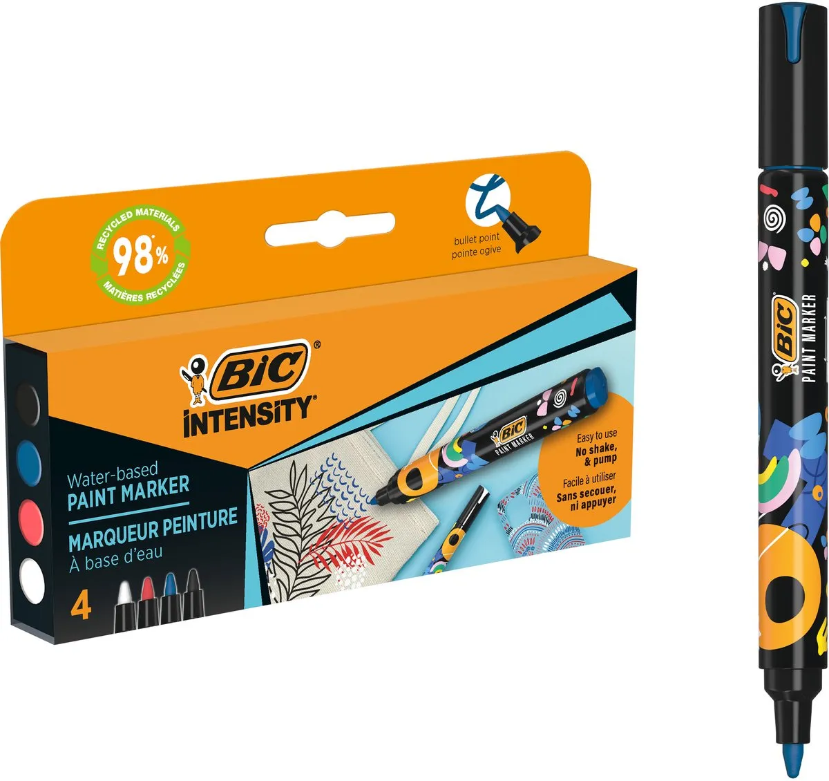 BIC Intensity Paint Markers - Verfstiften - Stiften voor Kinderen en Volwassenen - Diverse Kleuren - Watervaste Marker met Medium Punt - 4 Stuks