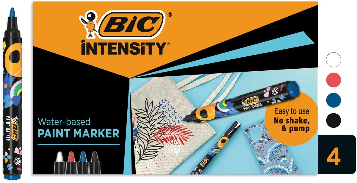 BIC Intensity Paint Markers - Verfstiften - Stiften voor Kinderen en Volwassenen - Diverse Kleuren - Watervaste Marker met Medium Punt - 4 Stuks
