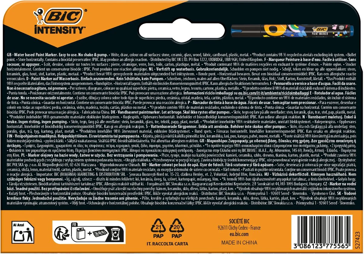 BIC Intensity Paint Markers - Verfstiften - Stiften voor Kinderen en Volwassenen - Diverse Kleuren - Watervaste Marker met Medium Punt - 4 Stuks