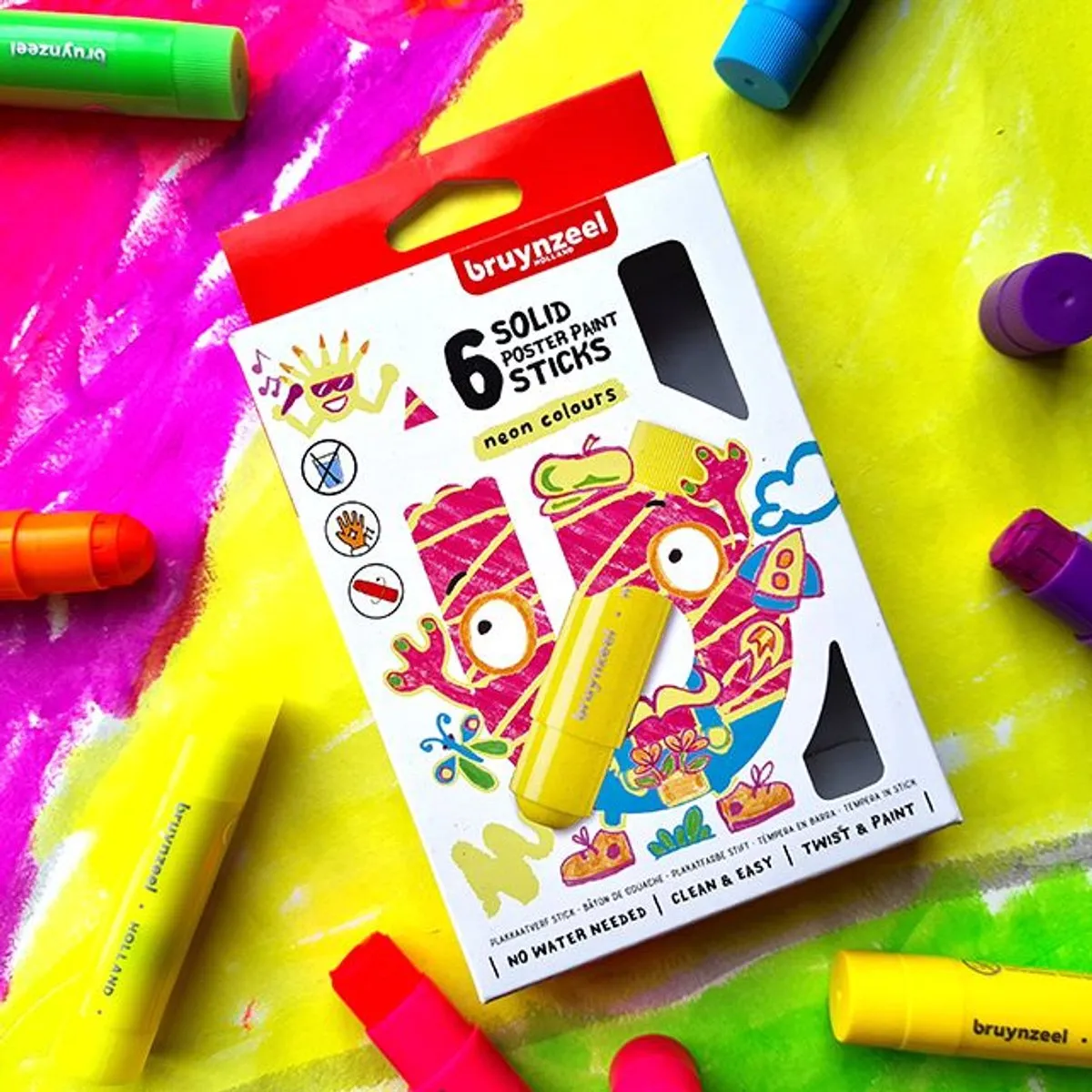 BRUYNZEEL Plakkaatverf Sticks Neon - 6 Kleuren
