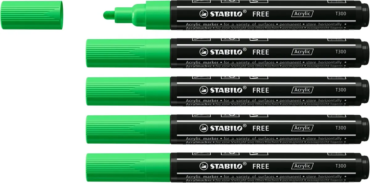 STABILO Free Acryl Marker T300 - Ronde Punt 2-3mm - Blad Groen