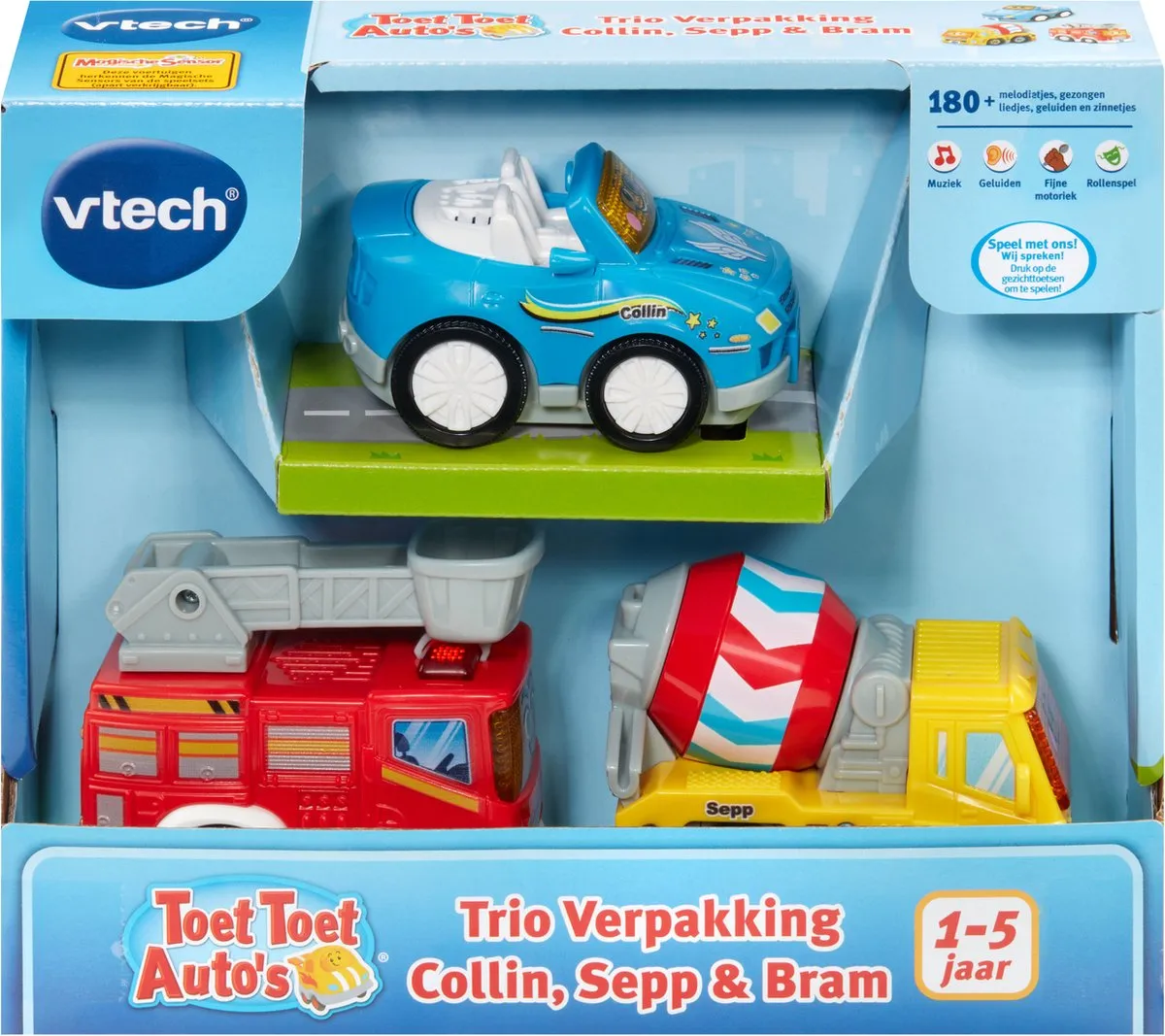 VTech Toet Toet Auto's Trio Pack - Collin Cabrio, Sepp Cementwagen, Bram Brandweer - Multicolor