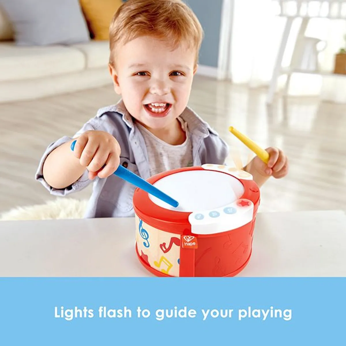 Hape Leer-met-lichtjes Trommel - 3x AAA - Veelkleurig