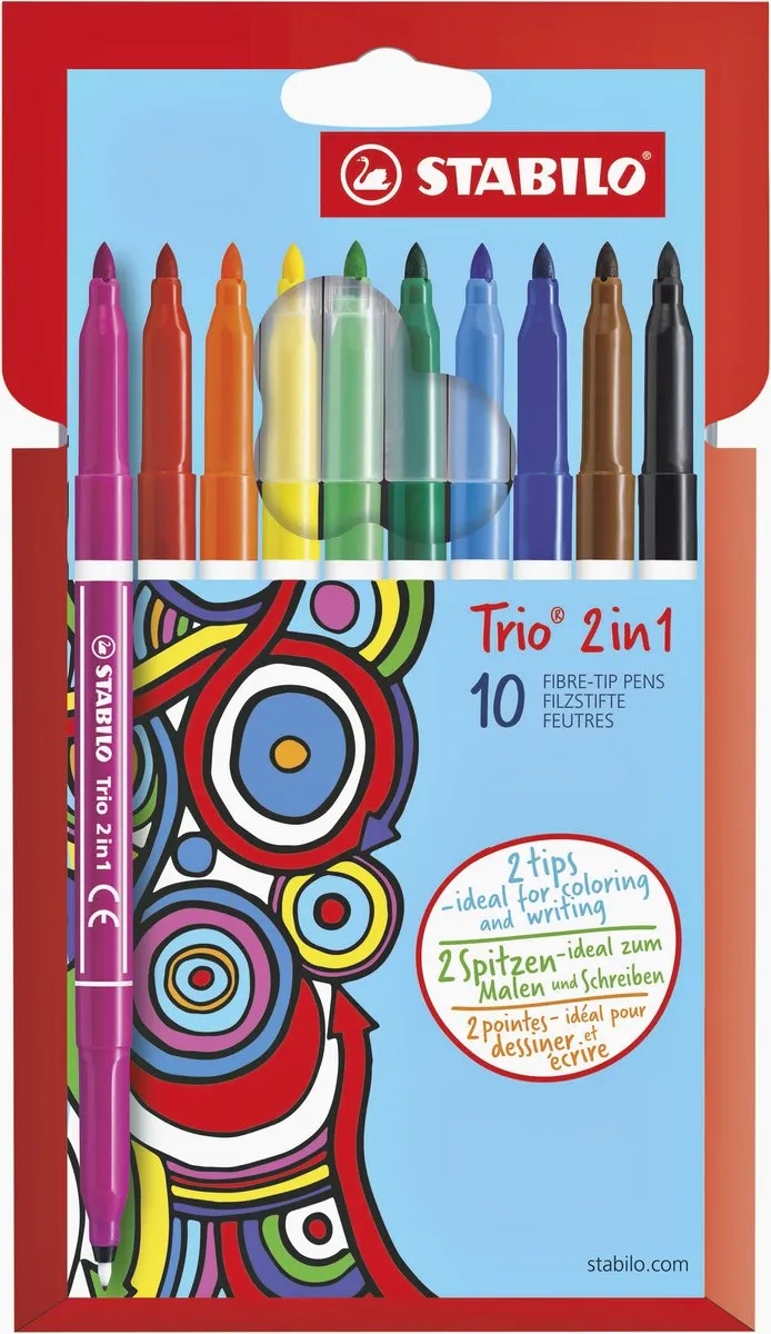 STABILO Trio 2-in-1 Viltstift & Fineliner 10 Kleuren