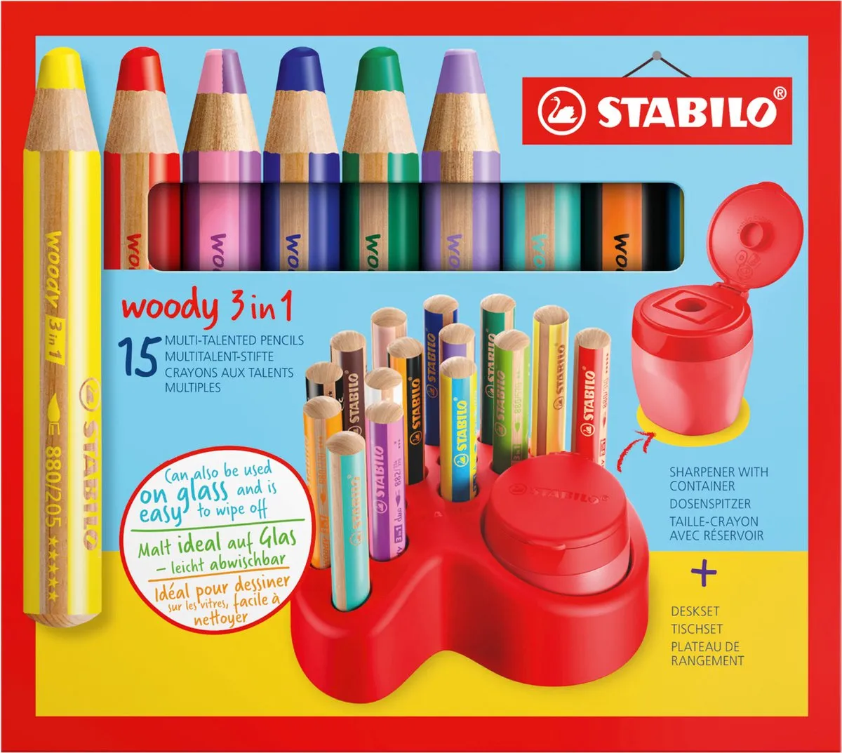 STABILO Woody 3-in-1 Premium Deskset - 15 Stuks - Multicolor