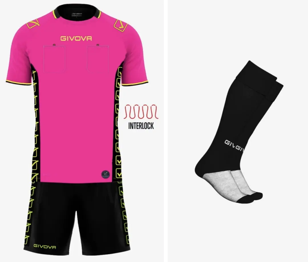 Scheidsrechters tenue compleet met sokken, Givova KIT Referee, Zwart/Fluo Roze (