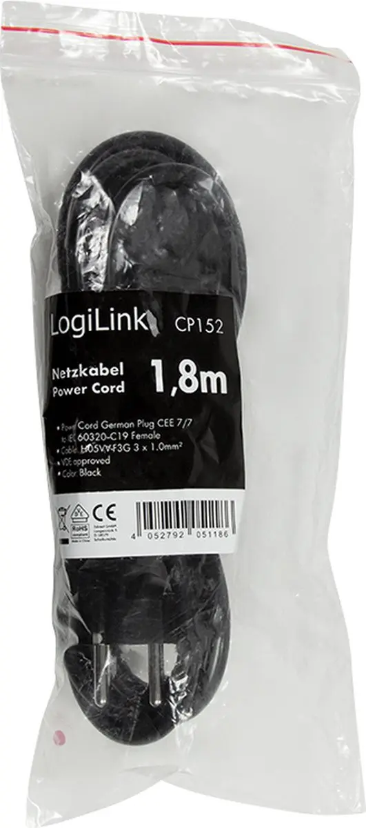 Logilink CP152 IEC C19 naar CEE7/7 Snoer 1,8m - Zwart