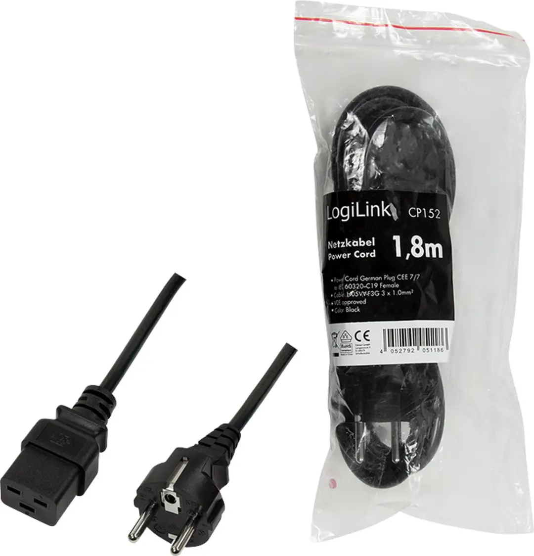 Logilink CP152 IEC C19 naar CEE7/7 Snoer 1,8m - Zwart