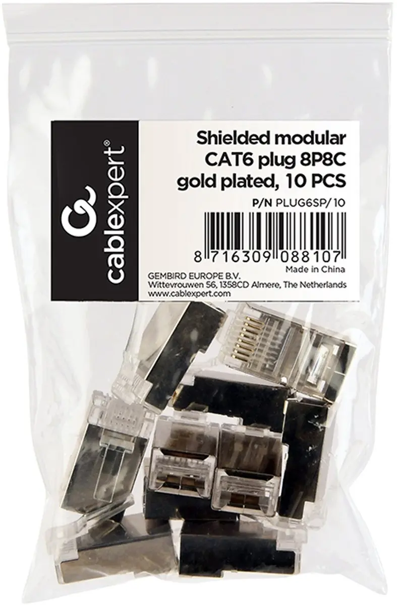 Cablexpert PLUG6SP/10 Afgeschermde RJ45-stekker - 10 Stuks - afbeelding 3 van 4