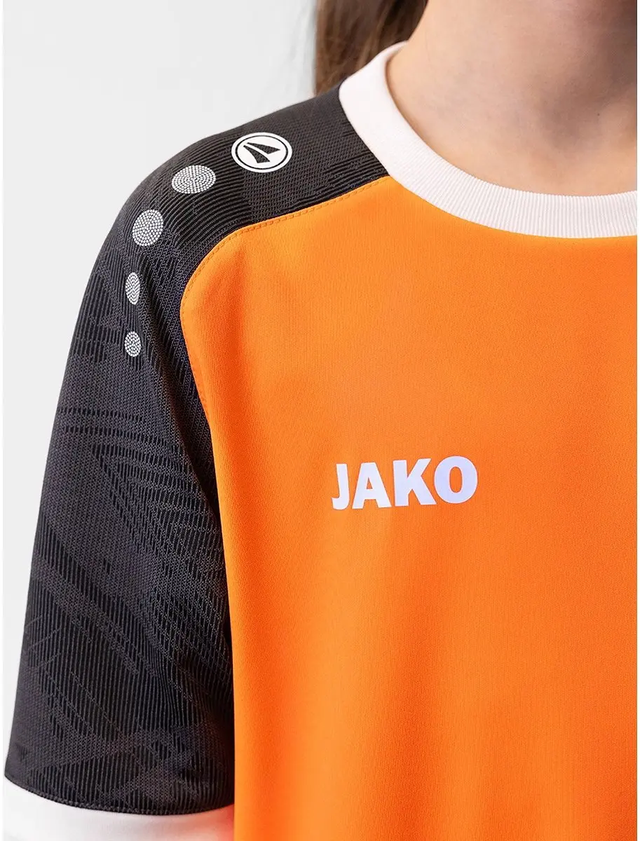 JAKO Iconic Shirt Korte Mouw Kinderen 128 - Fluoro Oranje/Zwart