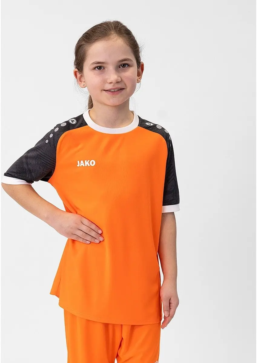 JAKO Iconic Shirt Korte Mouw Kinderen 128 - Fluoro Oranje/Zwart