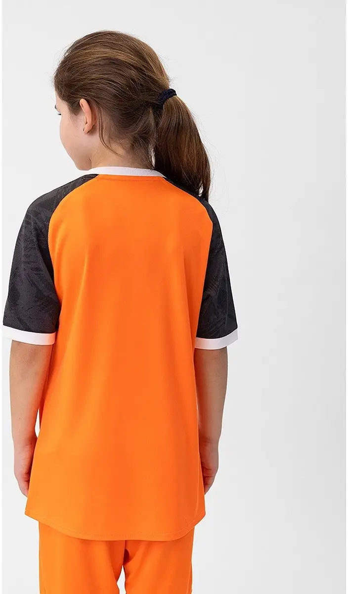 JAKO Iconic Shirt Korte Mouw Kinderen 128 - Fluoro Oranje/Zwart