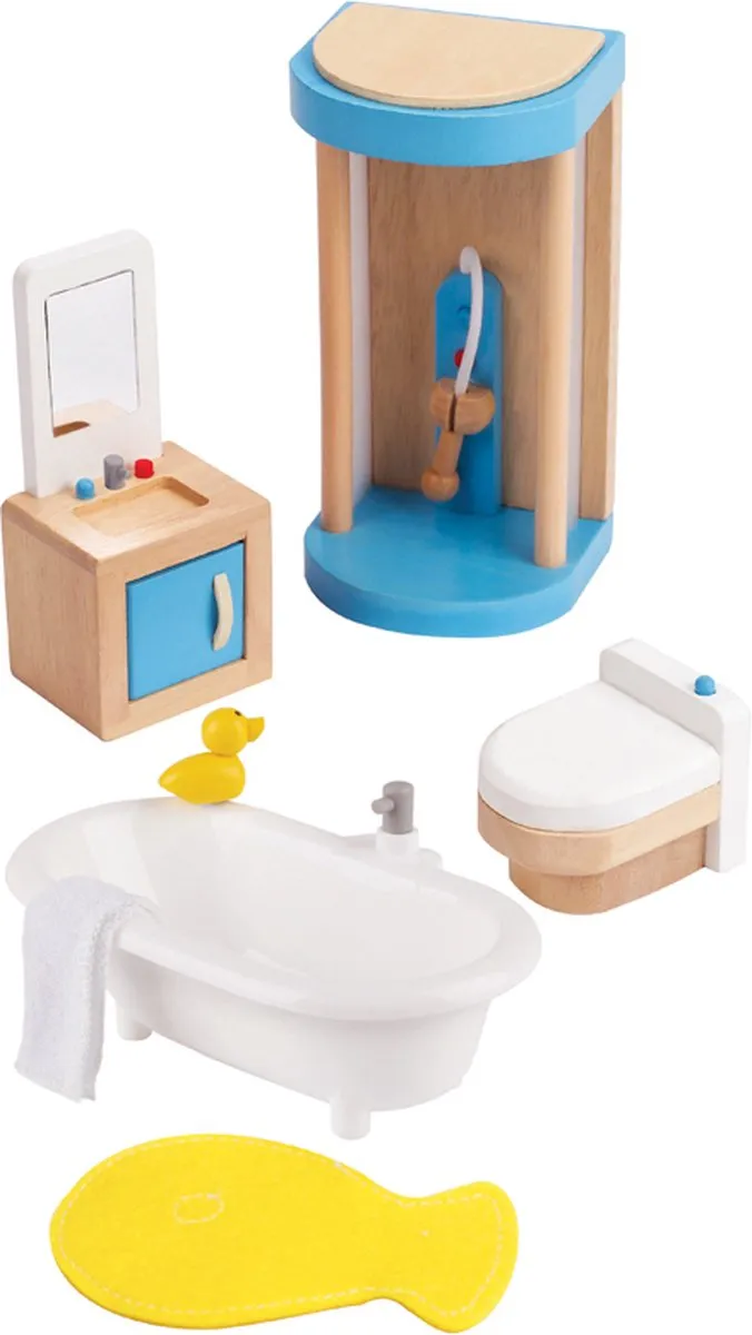 Hape Familienbad - Poppenhuispop - 5 Meubels - Veelkleurig