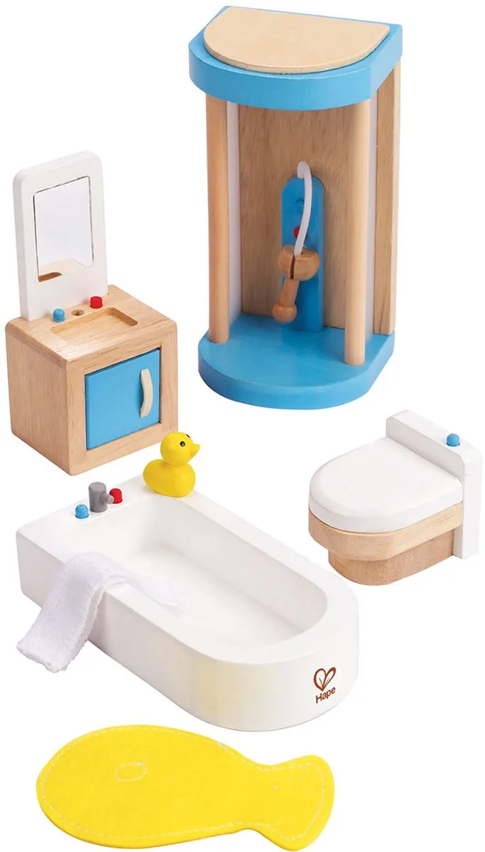 Hape Familienbad - Poppenhuispop - 5 Meubels - Veelkleurig