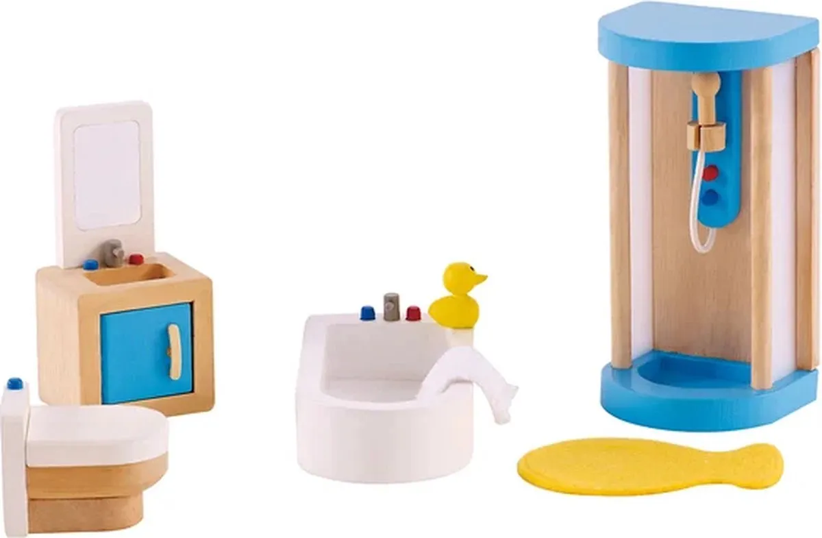 Hape Familienbad - Poppenhuispop - 5 Meubels - Veelkleurig