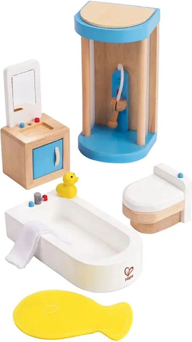 Hape Familienbad - Poppenhuispop - 5 Meubels - Veelkleurig
