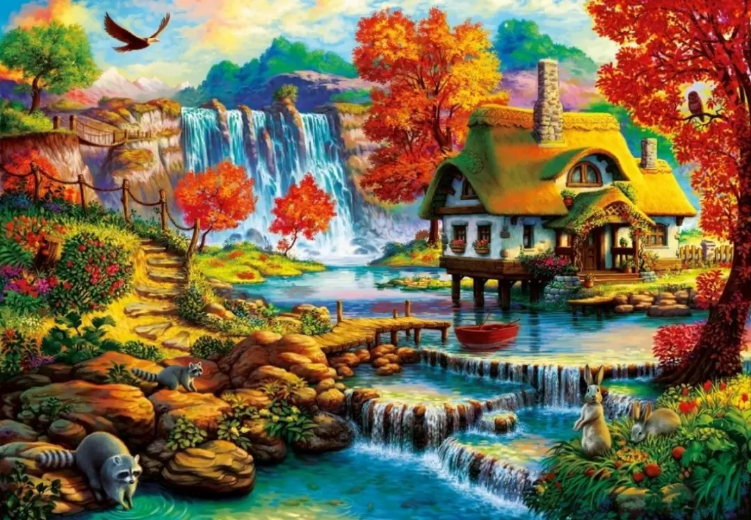 Bluebird Puzzle legpuzzel Country House by the Water Fall