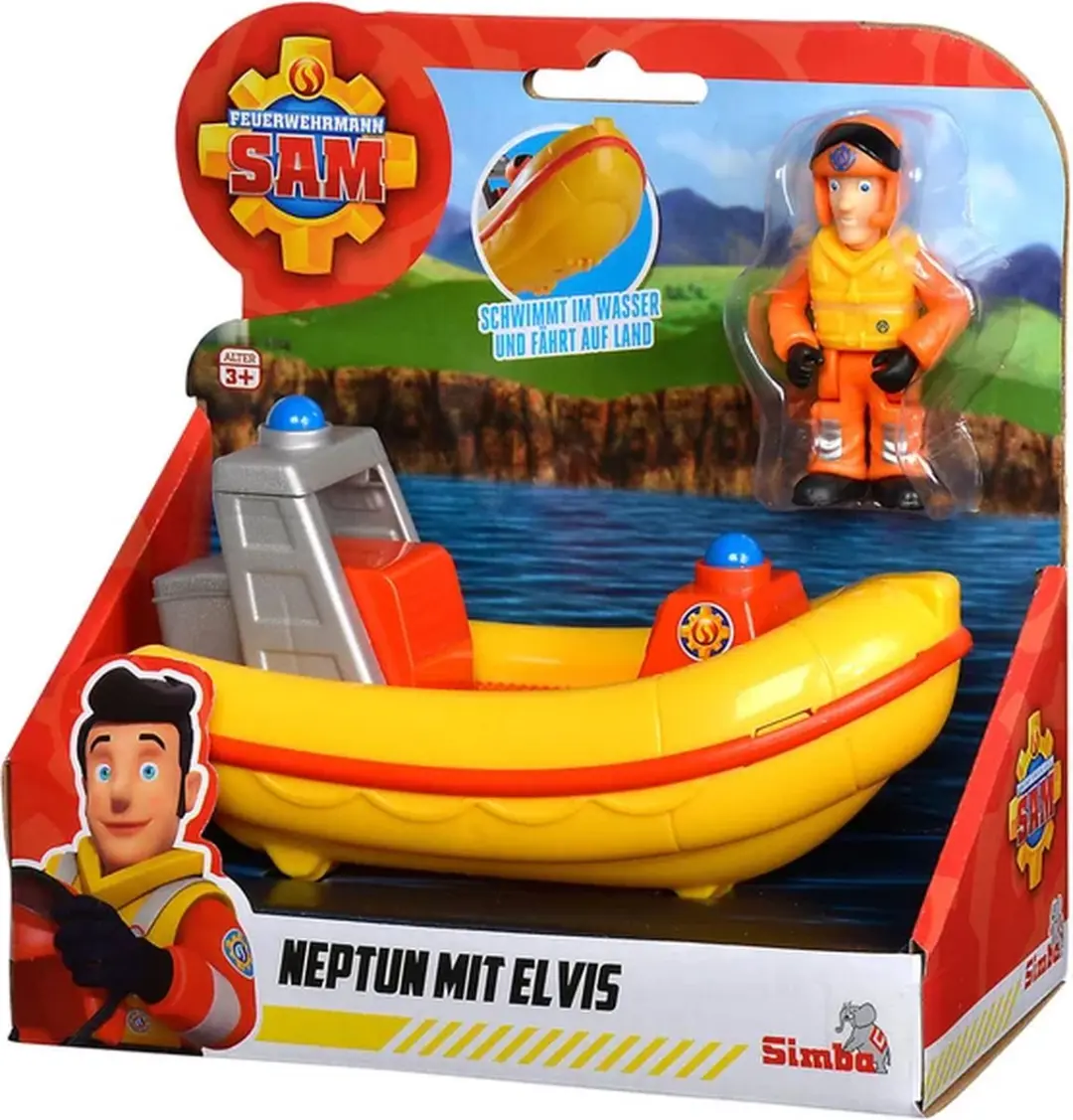 Simba Brandweerman Sam Reddingsboot 17cm - Elvis Figuur - Rood - afbeelding 5 van 6