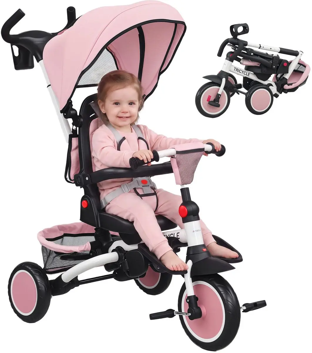 AIYAPLAY Kinderdriewieler Staal, Kunststof 111,5L x 52B x 98H cm Roze