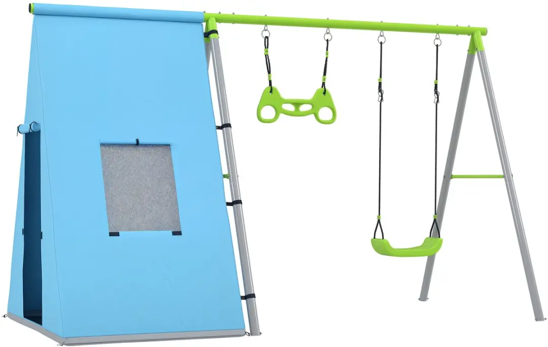 AIYAPLAY-Kinderschaukel-Metall, Kunststoff-283L x 180B x 182H cm-Grün+Blau