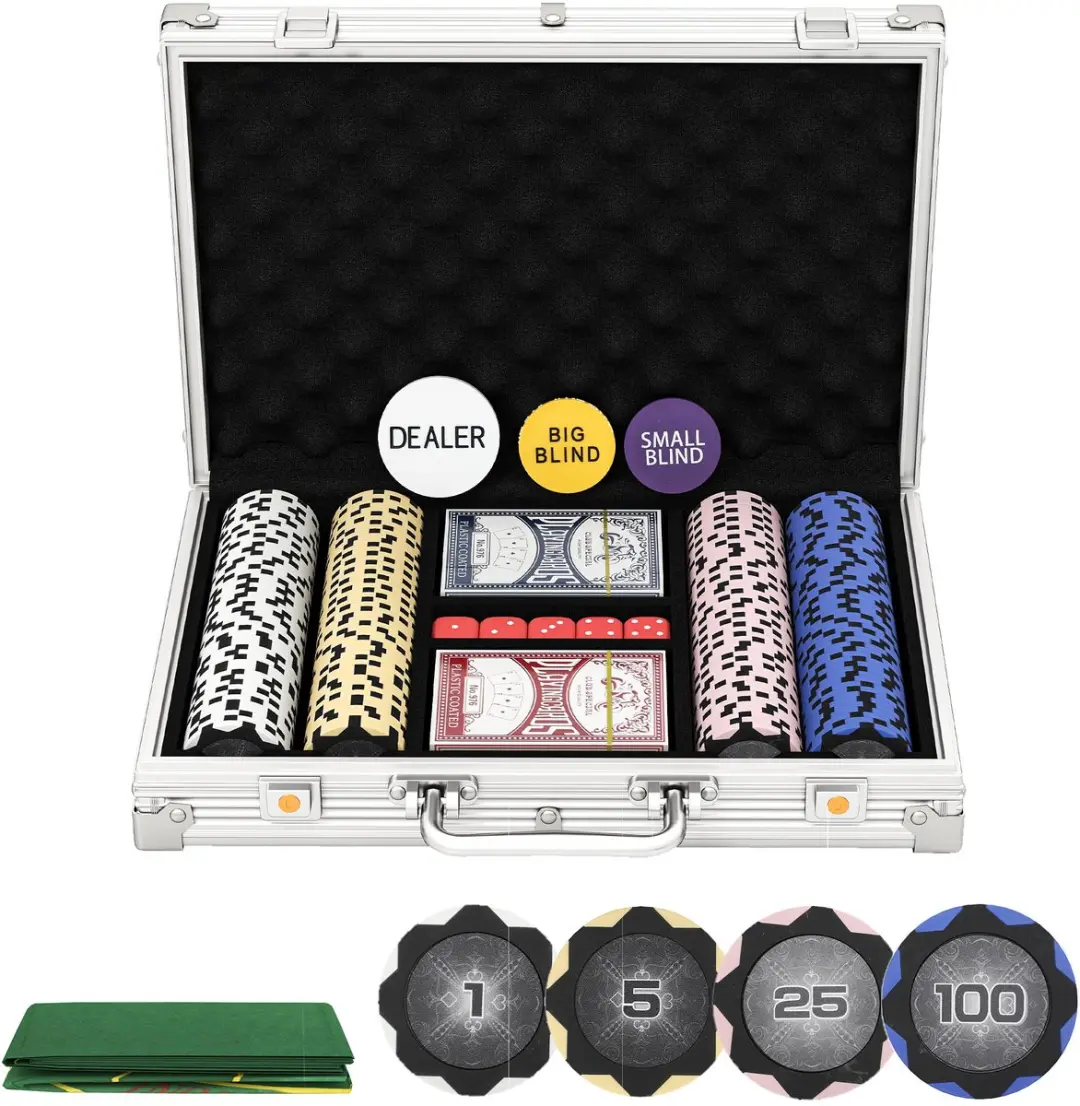 Sportnow Poker Chips Set-Aluminium, ABS-29,5L x 22,5B x 6,5H cm-Zilver