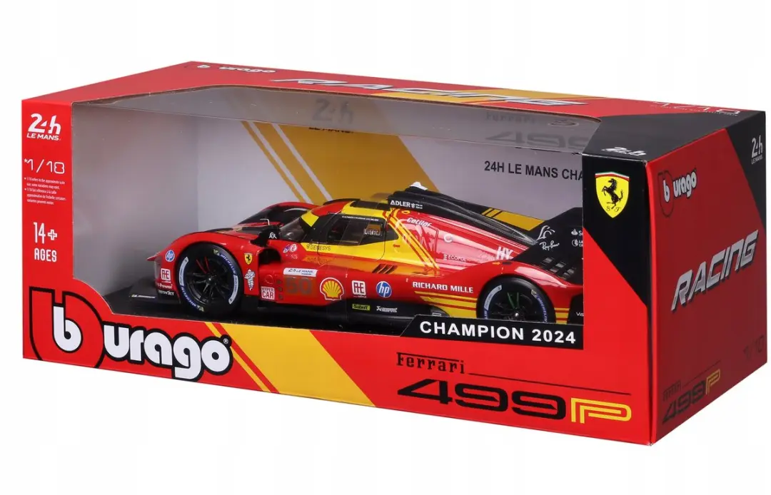 Bburago Ferrari 499P #50 1:18 - 24h Le Mans 2024 - Geel/Rood - afbeelding 3 van 6