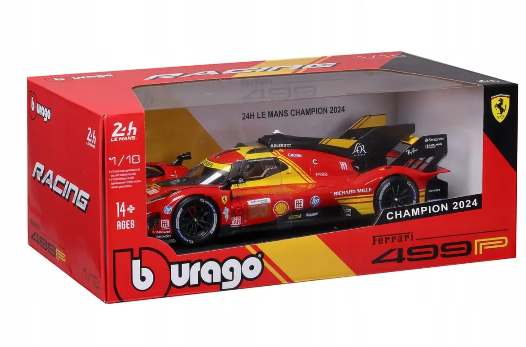 Bburago Ferrari 499P #50 1:18 - 24h Le Mans 2024 - Geel/Rood - afbeelding 6 van 6