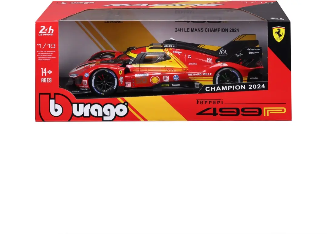 Bburago Ferrari 499P #50 1:18 - 24h Le Mans 2024 - Geel/Rood - afbeelding 2 van 6