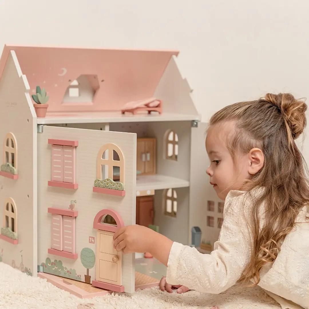 Little Dutch Houten Poppenhuis Lichtroze - 48,8cm - 10 Meubels 2 Poppen