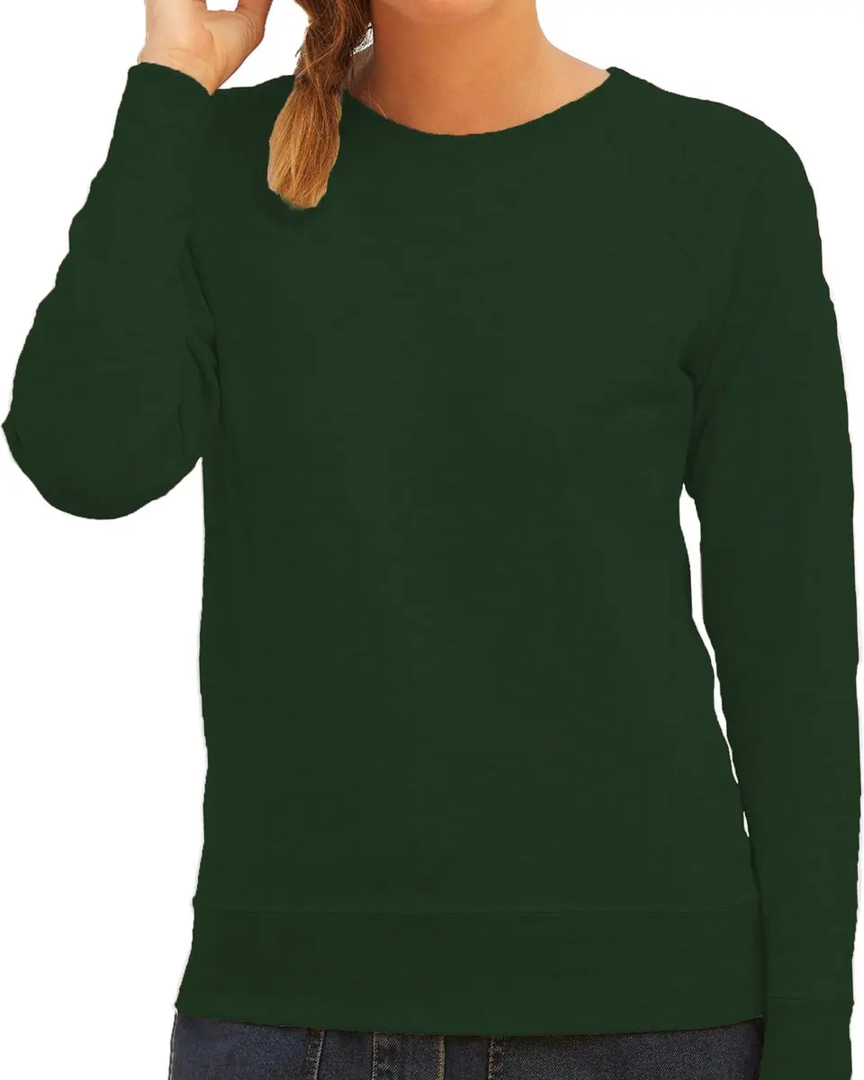 Groene sweater / sweatshirt trui met raglan mouwen en ronde hals voor dames